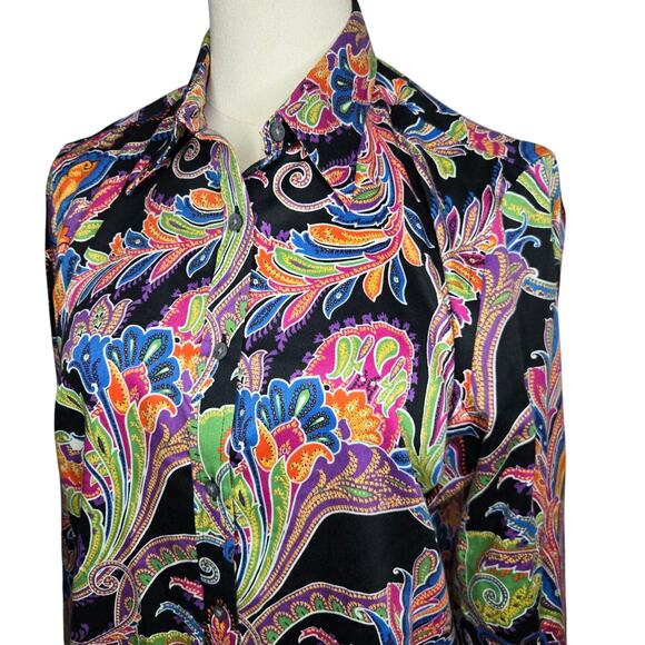 Lauren Ralph Lauren Womens Preppy Maximalist Dopamine Paisley Button-up Shirt M - Picture 4 of 10